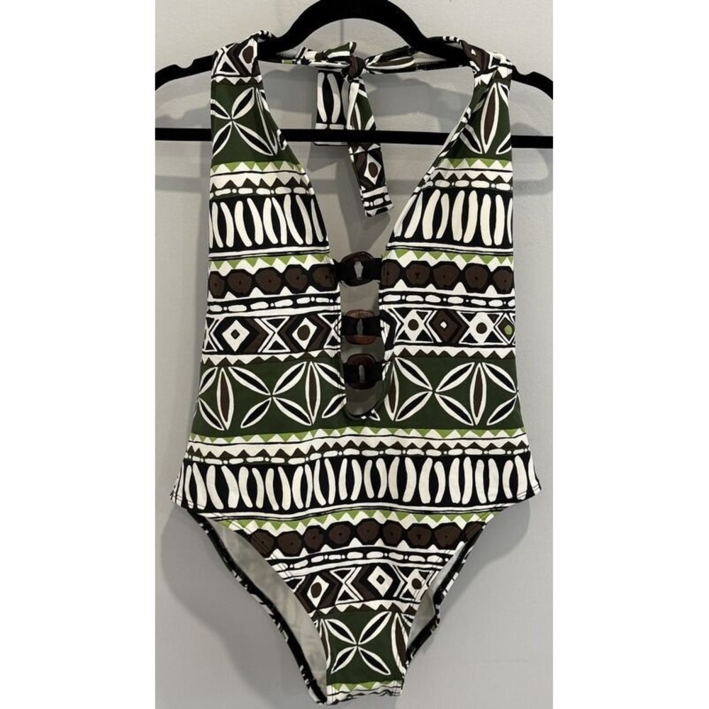 La Blanca Rod Beattie Womens One Piece Swimsuit Green Brown Halter New 16